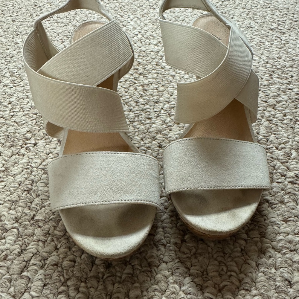 American Eagle Cream Cork Wedges